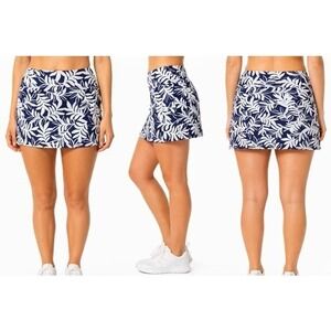 HURLEY UPF 50 Performance Swim Skort Skirt Sz M Blue White Floral Palm Print NWT